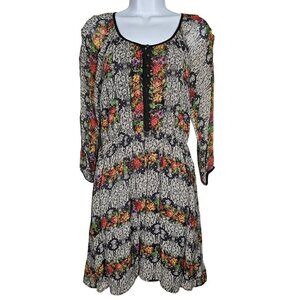 Retro Anthropologie Sanctuary Floral‎ Print Dress Button Lace  Long Sleeve XS